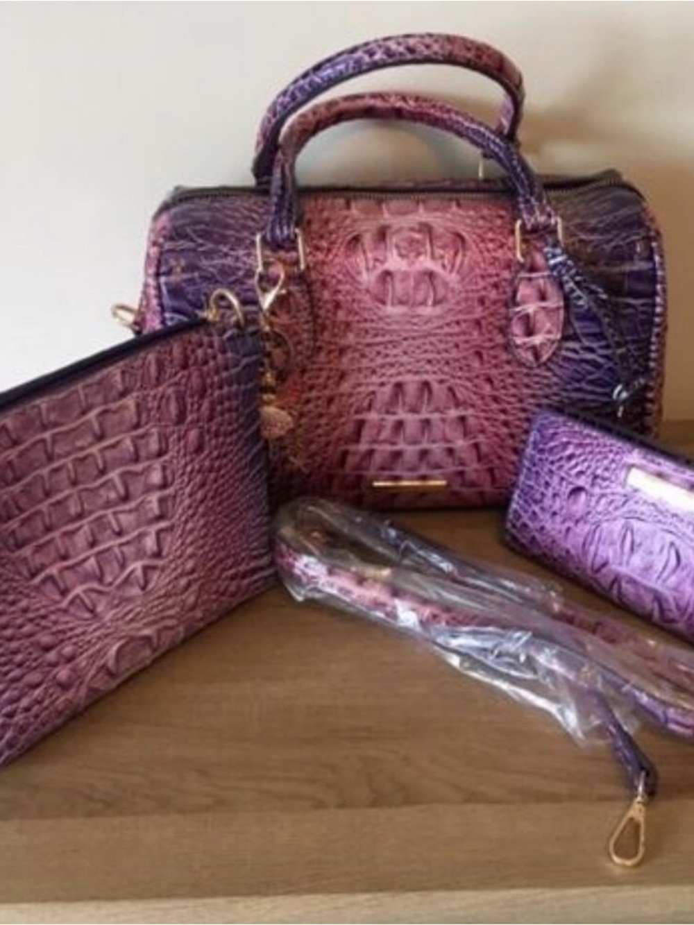 Purple Ombre Croc-Embossed Satchel Handbag